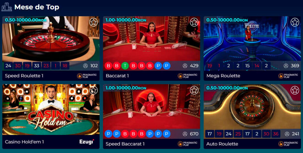 mese de top prowin cazinou live